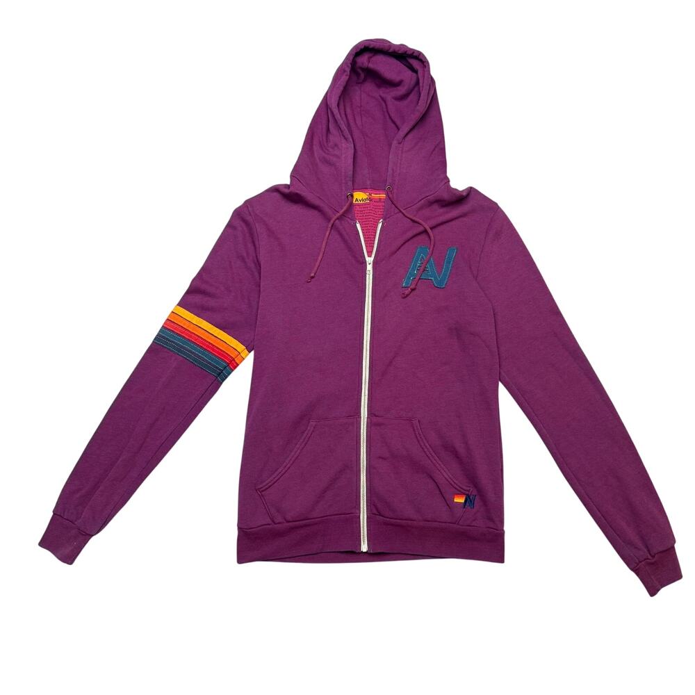 Aviator Nation Rainbow Stitch Full Zip Hoodie Women's Medium Retro Loungewear